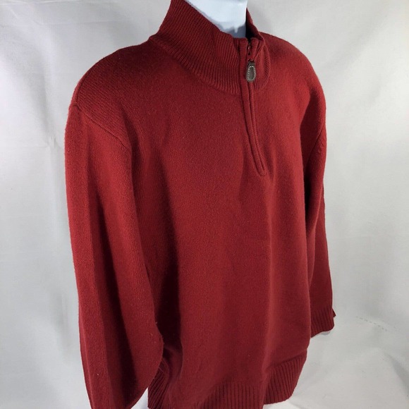 Jos A Bank Mens Size XL Lambs Wool Blend 1/4 Zip Red Sweater Mock Neck Pullover - Picture 5 of 14